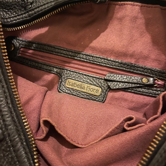 Isabella Fiore gold studded boho black leather satchel purse - Picture 4 of 5